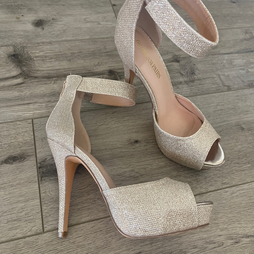 Dream Pairs platform stilettos. Gold